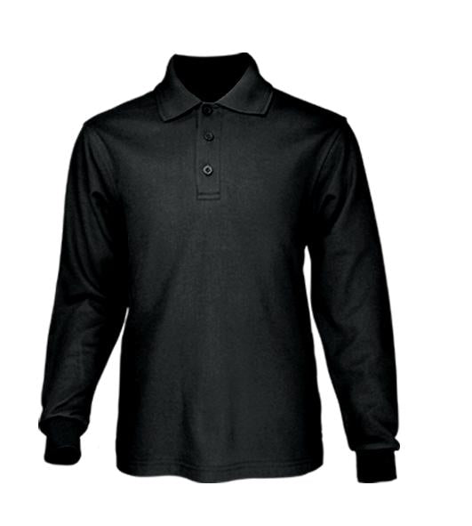 Kids Plain Colour Poly Face Cotton Backing L/S Polo
