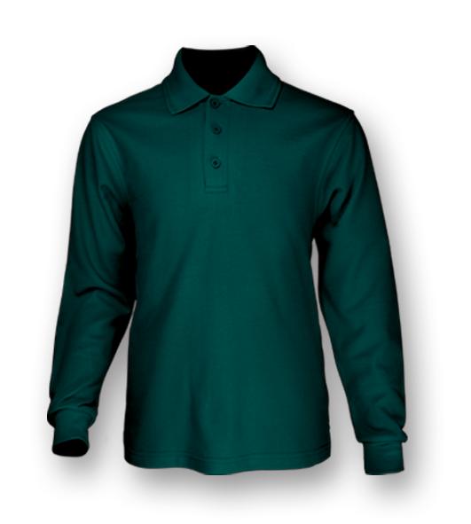 Kids Plain Colour Poly Face Cotton Backing L/S Polo