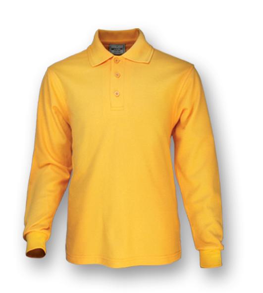 Kids Plain Colour Poly Face Cotton Backing L/S Polo