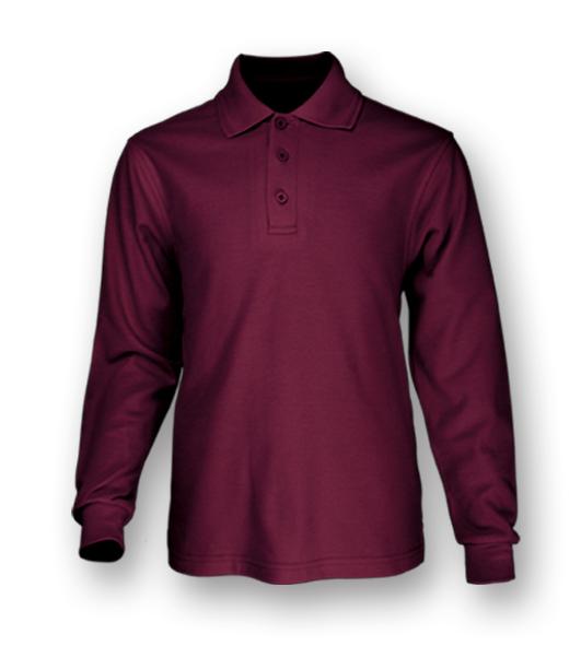 Kids Plain Colour Poly Face Cotton Backing L/S Polo