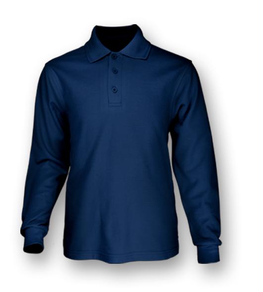 Kids Plain Colour Poly Face Cotton Backing L/S Polo