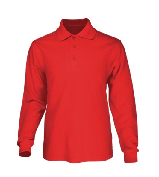 Kids Plain Colour Poly Face Cotton Backing L/S Polo
