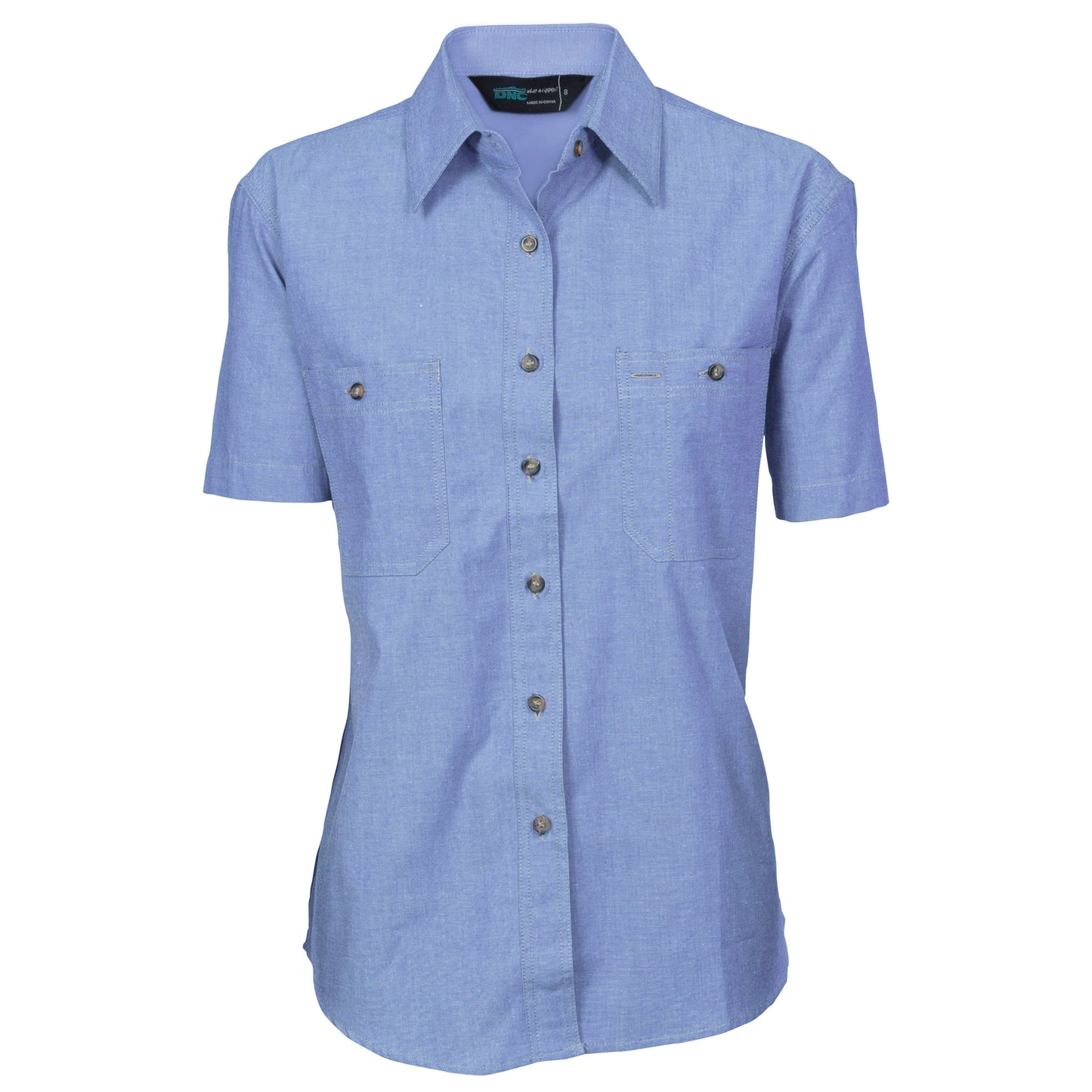 Ladies Cotton Chambray Shirt - Short Sleeve